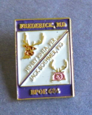 Elks Lodge lapel pin - Frederick MD BPOE 684 - Henry Rinta PER, Jack Boehmer PIG