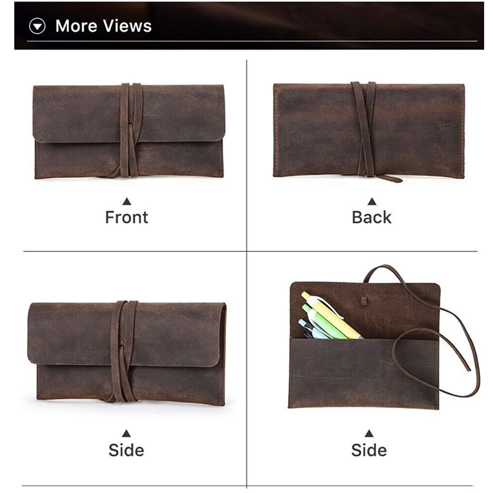 Retro Crazy Horse Leather Roll Up Pencil Case Pen Pouch Sunglasses Storage Bag*