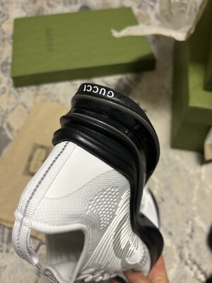 New Gucci Run Knit Sneaker White Black Embroidered GG Interlocking