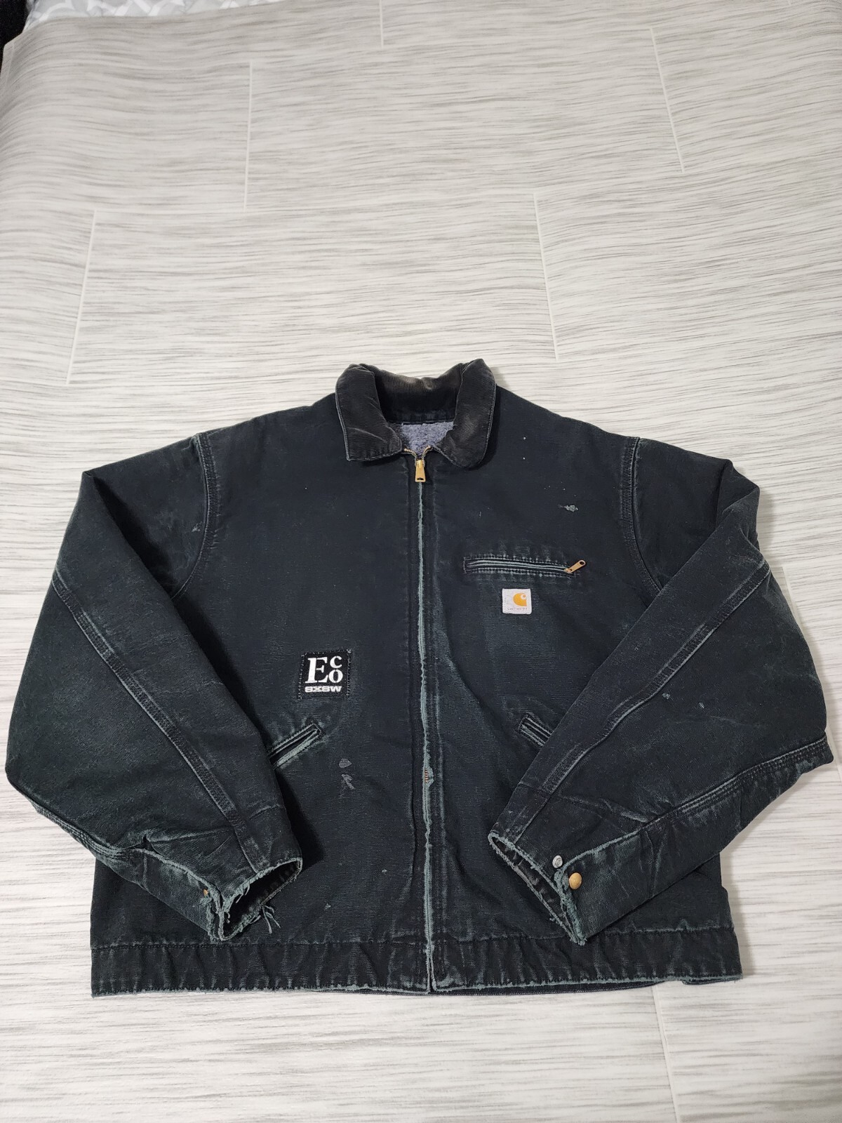 Carhartt J001 BLK Blanket Lined Duck Detroit Work Jacket USA 2XL Tall