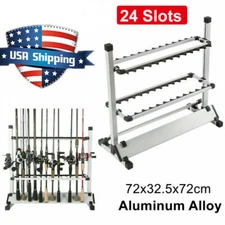 AIRKOUL 24 Rod Fishing Pole Holder Aluminum Rack Stand Portable Storage Tool US