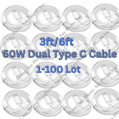 Bulk Lot 60W USB-C to USB-C Cable 3/6Ft PD Fast Charger Cord For Samsung Macbook