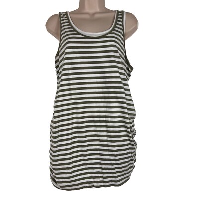 Two Hearts Maternity Tank Top Women's Large Layered Ruched Stretch Green Striped