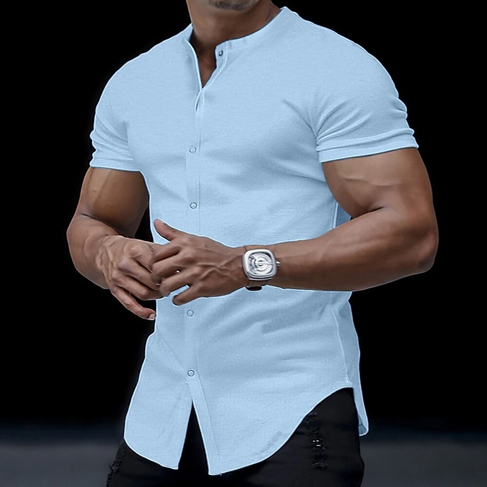 Camisa De Manga Corta Para Hombre Ropa Informal De Cuello Alto Elegante Verano