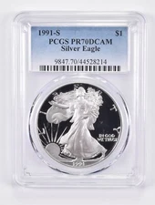 1991-S PR70 DCAM American Silver Eagle PCGS Blue Label