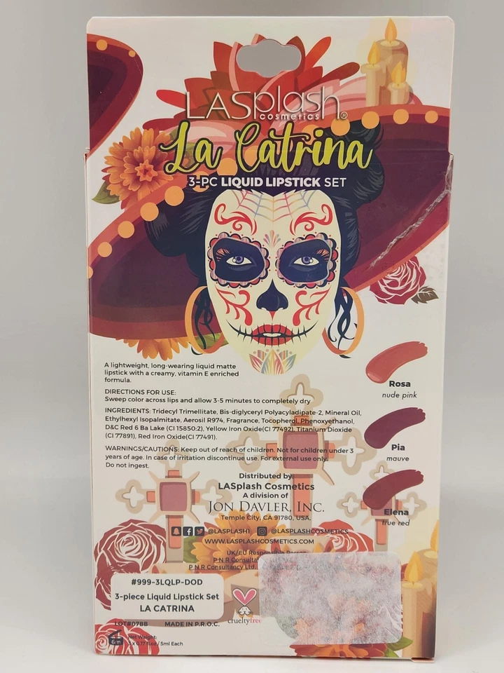 3 PC LASplash Dia De Los Muertos Liquid Lipstick La Catrina Dark Red Wine Mauve - Image 2 of 3