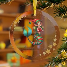 Mermaid Holiday Glass Ornaments, Whimsical Christmas Decor, Personalized