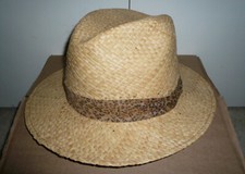 Seagrass Straw Fedora Hat With Brown Band, Large - New With Tag