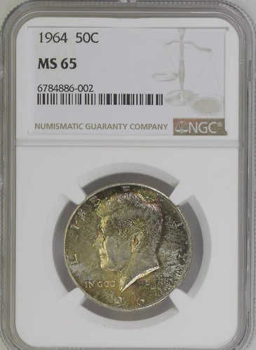 1964 Kennedy Silver Half Dollar 50C NGC MS65 *TONED* BX3-23