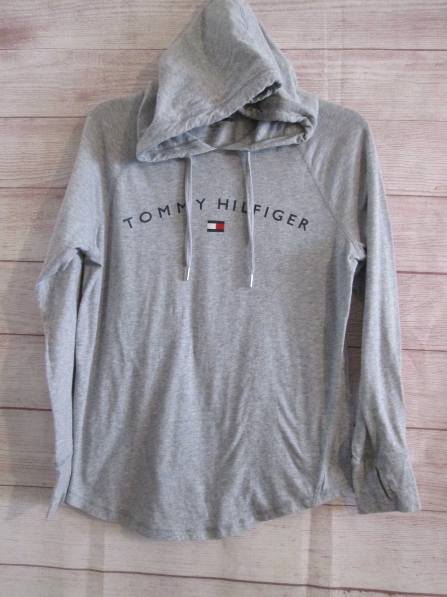 Tommy Hilfiger Sport Hoodie Women's Medium Grey Logo Thumb Holes Sleeve Top  | eBay