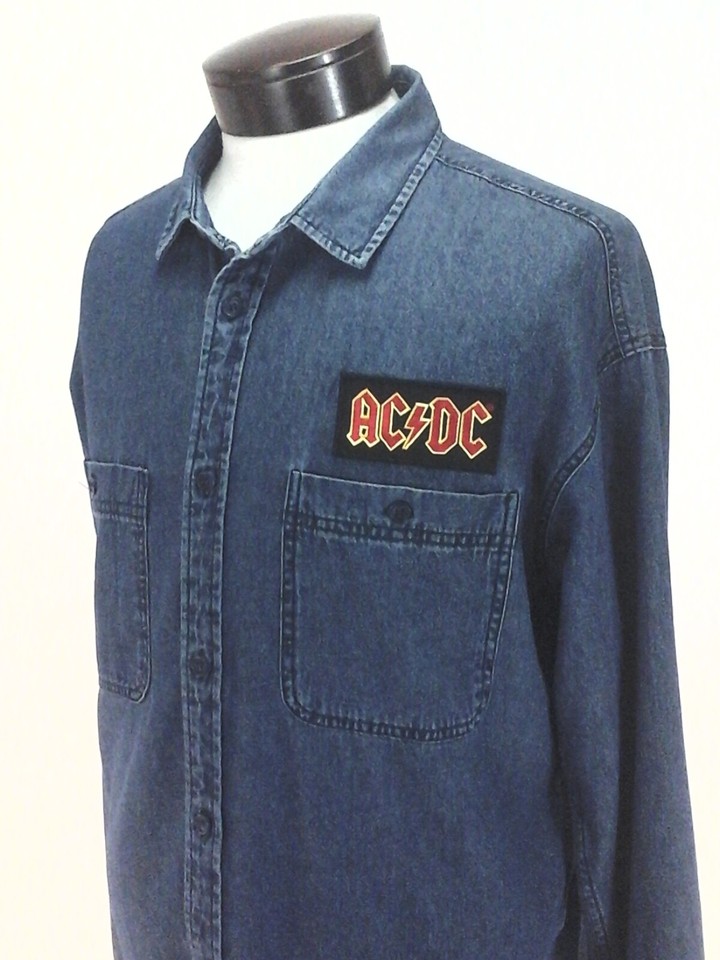 AC/DC Denim Shirt Button Front Angus Young Long Sleeve Mens S New | eBay