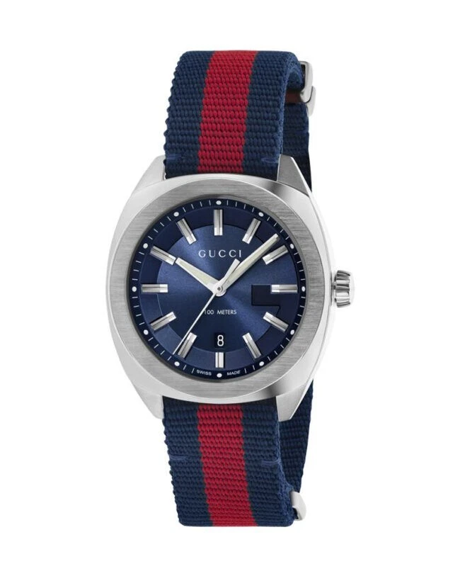 NEW Gucci GG2570 41mm Blue Dial Red Blue Nylon Strap Men Women Watch YA142304