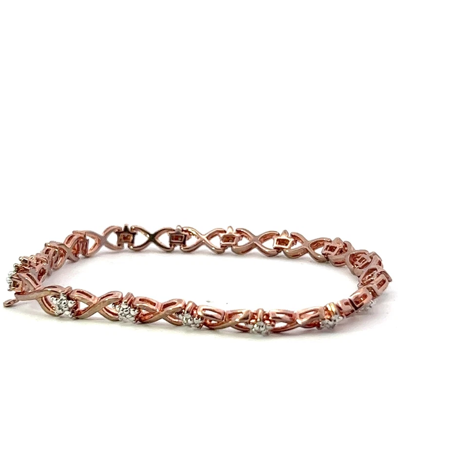 НОВЫЙ браслет из чистого серебра с круглыми бриллиантами звездами 0,10 карата розовое золото (H, I1) 8,5 дюйма - Изображение 2 из 4