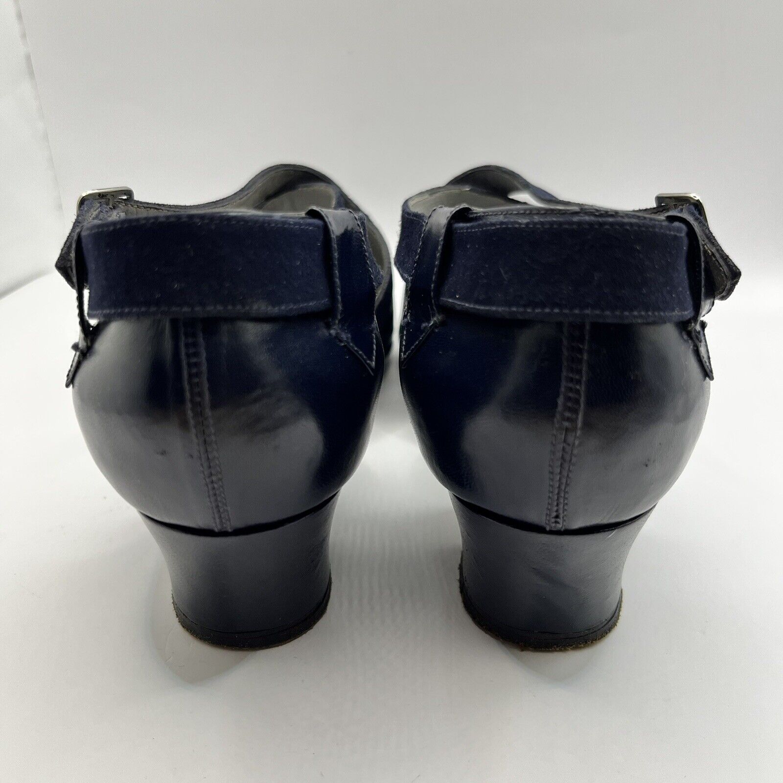 Vintage French Navy Blue Leather with Suede Accen… - image 4