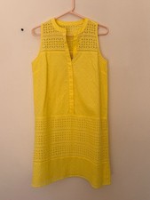 Loft Eyelet Sleeveless Split Neckline Shift Dress New Yellow 100% cotton Size 4