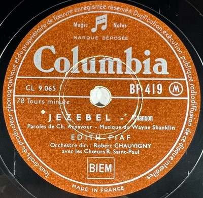 Edith Piaf: Jezebel (Aznavour) SCHEIBE 78 RPM COLUMBIA BF 419