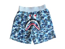A Bathing Ape BAPE Blue ABC Camo Shark Sweat Shorts Size L WGM Tiger