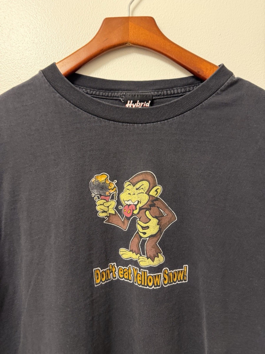 VTG 2000s Don't Eat Yellow Snow Monkey Black T Shirt Men’s L Skateboard Surf Y2K View 2
