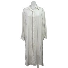 Zara Women's White Striped Long Sleeve Relaxed Button Down Midi Shirt Dress XS