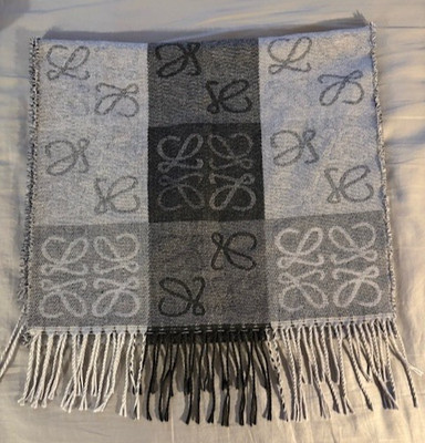 Authentic Loewe Anagram Cashmere & Wool Scarf In Alpaca  Grey Black Gray