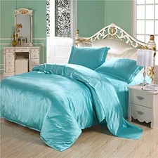 100 Pure Silk Satin Duvet with Fitted Set 4 Pcs Silk Fitted Full Sky Blue