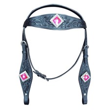 HILASON Western Headstall Horse American Leather Black Pink  Bridle