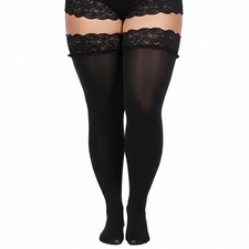 Prasacco Plus Size Thigh High Stockings, Women Sheer Lace Small-Large, Black