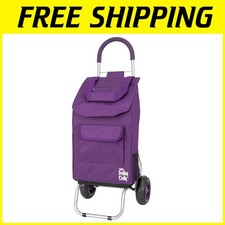 Purple Foldable Shopping Cart with Wheels and Removable Bag