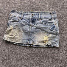 American Eagle Denim Mini Skirt Womens Size 8 Light Wash Distressed Cotton Y2K