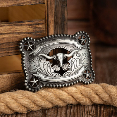 Stier Gürtelschnalle für Wechselgürtel  Western Buckle Cowboy Cowgirl Silber