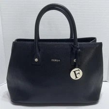 FURLA Shoulder HandBag Linda Black Women's Leather Authentic structured Satchel