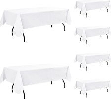 Vinyl Tablecloth with Flannel Backing-6 Pack White 60x102 Inch Outdoor