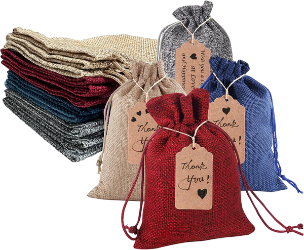 Penubuy Jute GeschenksäCkchen, 24-Teilige Burlap Mit GeschenkanhäNger/Kordelzug,-image