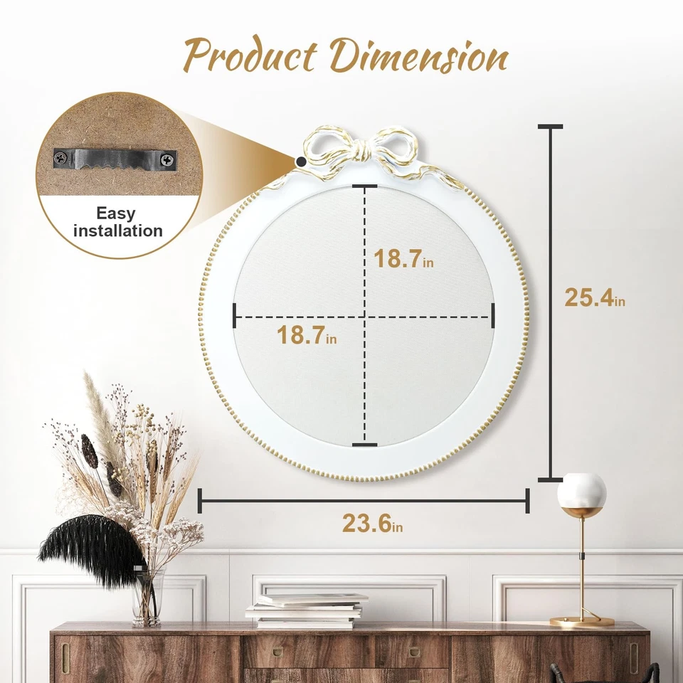 25×23 Inch Round Linen Bulletin Board with Bowknot Decorative Farmhouse Cork ... - Image 4 of 4