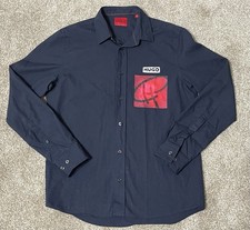 Hugo Boss Men's Emero Logo Graphic Long Sleeve Button Shirt Size S Navy Blue