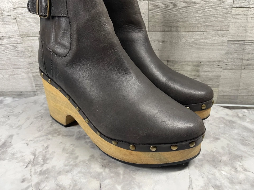 Free People Clog Boots Women 7.5M Crosby Shoes Black Leather Heeled Ankle Bootie - Image 2 of 4