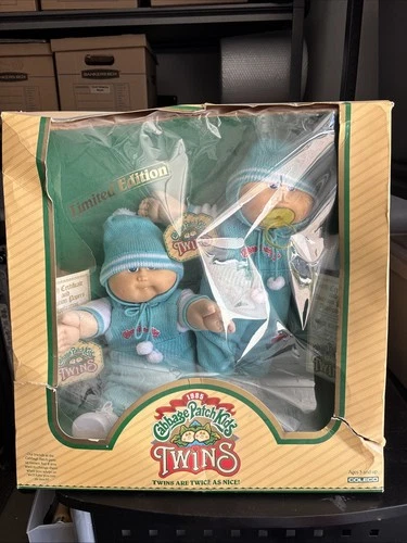 1985 Cabbage Patch Kids TWINS Boy Dolls - Yarn Auburn Hair, Brown Eye -NIB