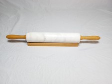 Marble Rolling Pin with Wooden Stand & Handles - Heavy Duty Pastry Dough Roller