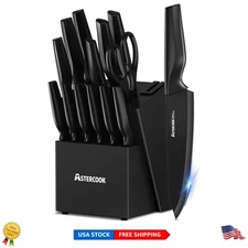 Complete 15-Piece Kitchen Knife Set with Built-in Sharpener - Lifetime