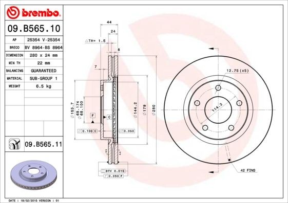 Disque de frein ventilé Brembo Nissan pour trajets en montagne