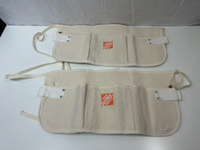 (2) Home Depot Beige Canvas Waist Apron Tool Belt Triple Pocket Embroidered Logo