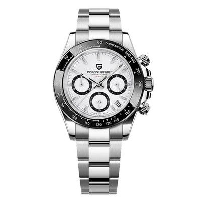 Pagani Design Mens Sapphire Glass Chronograph Stainless Steel Argenté/Blanc
