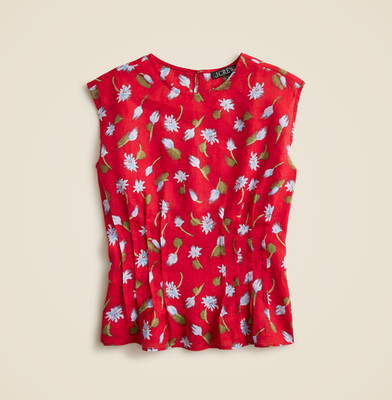 New J.CREW Size 4 Pintuck Shell Top in Brushed Daisy-Print Ramie $69 CK046