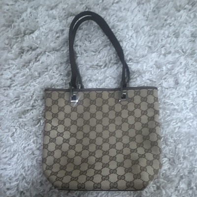 Authentic Gucci Vintage Bucket Shopping Tote Small GG Canvas Beige Brown Bag
