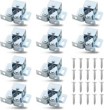 12 Pcs Double Roller Catch Cabinet Latches with Spear, Adjustable Catch Hardware