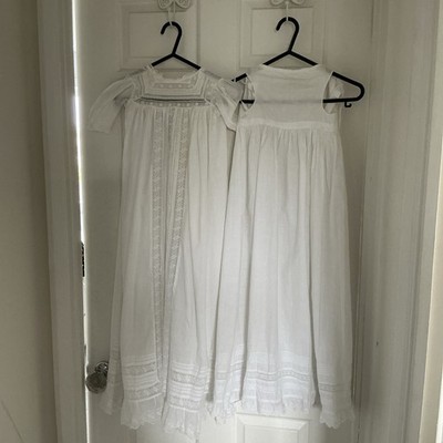 Antikes Taufe Taufkleid & Schlupf Nachthemd weiß Baumwolle Broderie Anglais