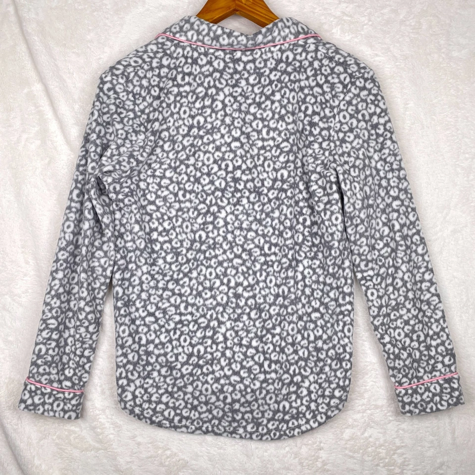 DKNY  Cheetah Animal Print Fleece Pajama Set Womens Medium Gray White Pink Trim - Image 4 of 4