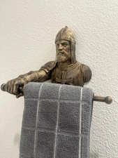 Medieval Knight Hand Towel Holder 9” Wall Sculpture Crusader Bathroom Decor
