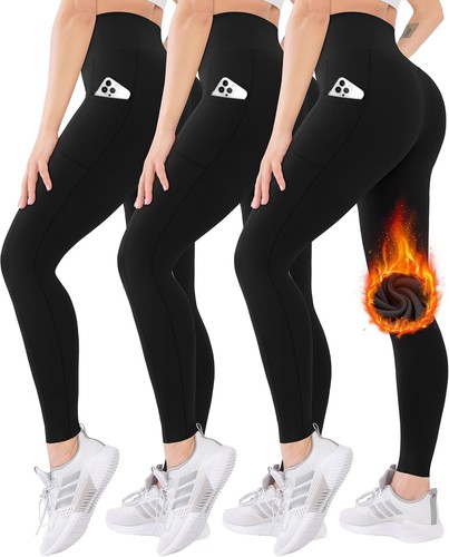 Women's Fleece Lined High Waisted Pockets Leggings Thermal Hiking Yoga Pants