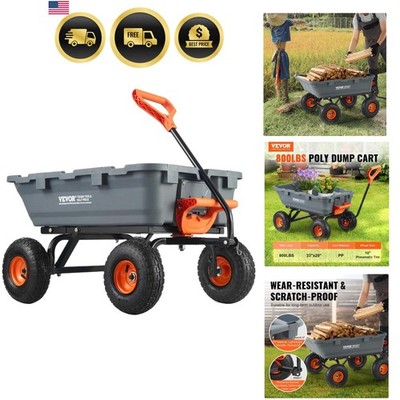 800lbs Poly Dump Garden Cart, Heavy Duty Yard Dump Cart Wagon, 4 Wheel Wheelb...